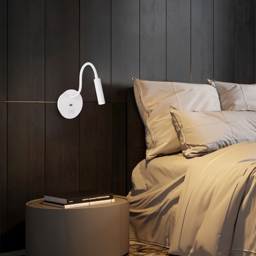 Brilagi - Candeeiro de parede LED flexível com porta USB MAYA LED/3W/230V 4000K branco