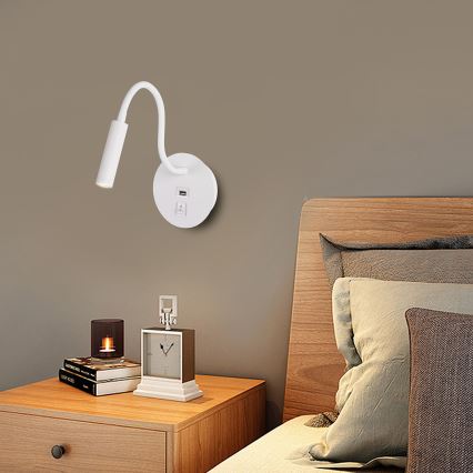 Brilagi - Candeeiro de parede LED flexível com porta USB MAYA LED/3W/230V 4000K branco