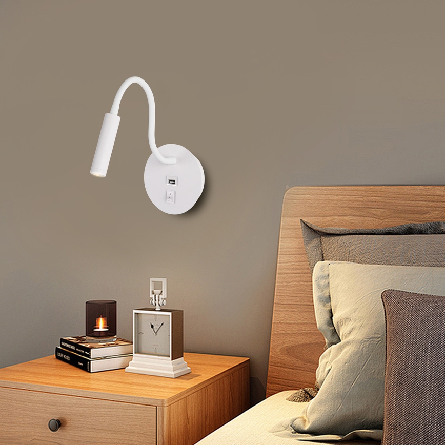 Brilagi - Candeeiro de parede LED flexível com porta USB MAYA LED/3W/230V 4000K branco