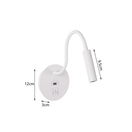 Brilagi - Candeeiro de parede LED flexível com porta USB MAYA LED/3W/230V 4000K branco