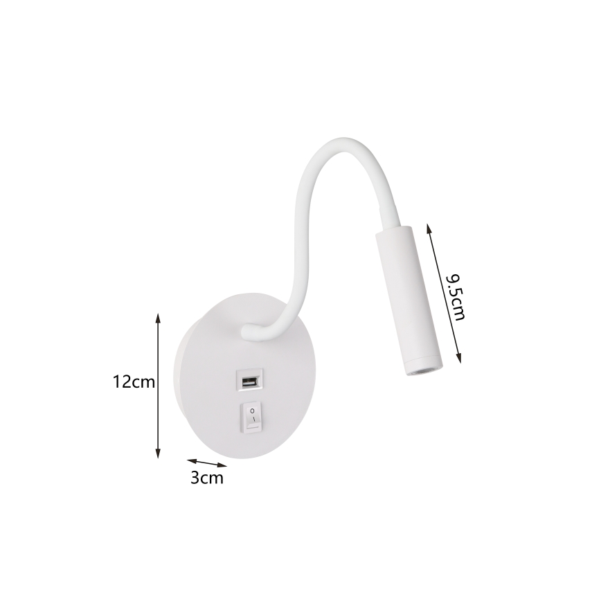 Brilagi - Candeeiro de parede LED flexível com porta USB MAYA LED/3W/230V 4000K branco
