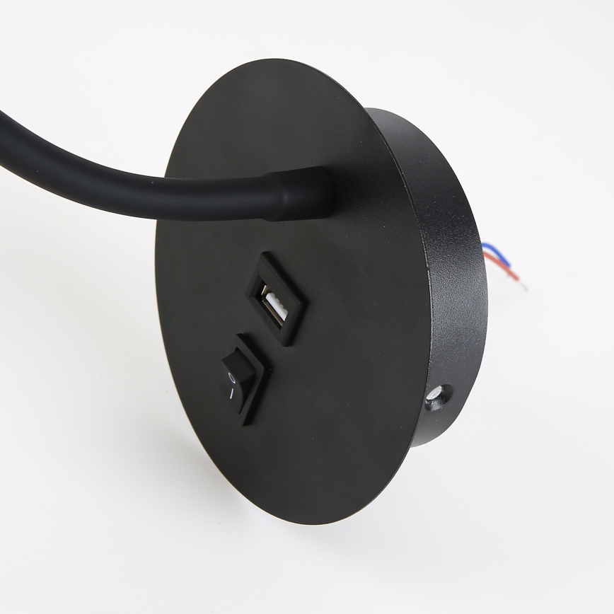 Brilagi - Candeeiro de parede LED flexível com porta USB MAYA LED/3W/230V 4000K preto