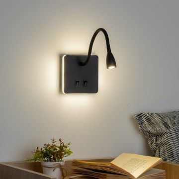 Brilagi - Candeeiro de parede LED flexível MAYA Double LED/4W/230V + LED/3W preto