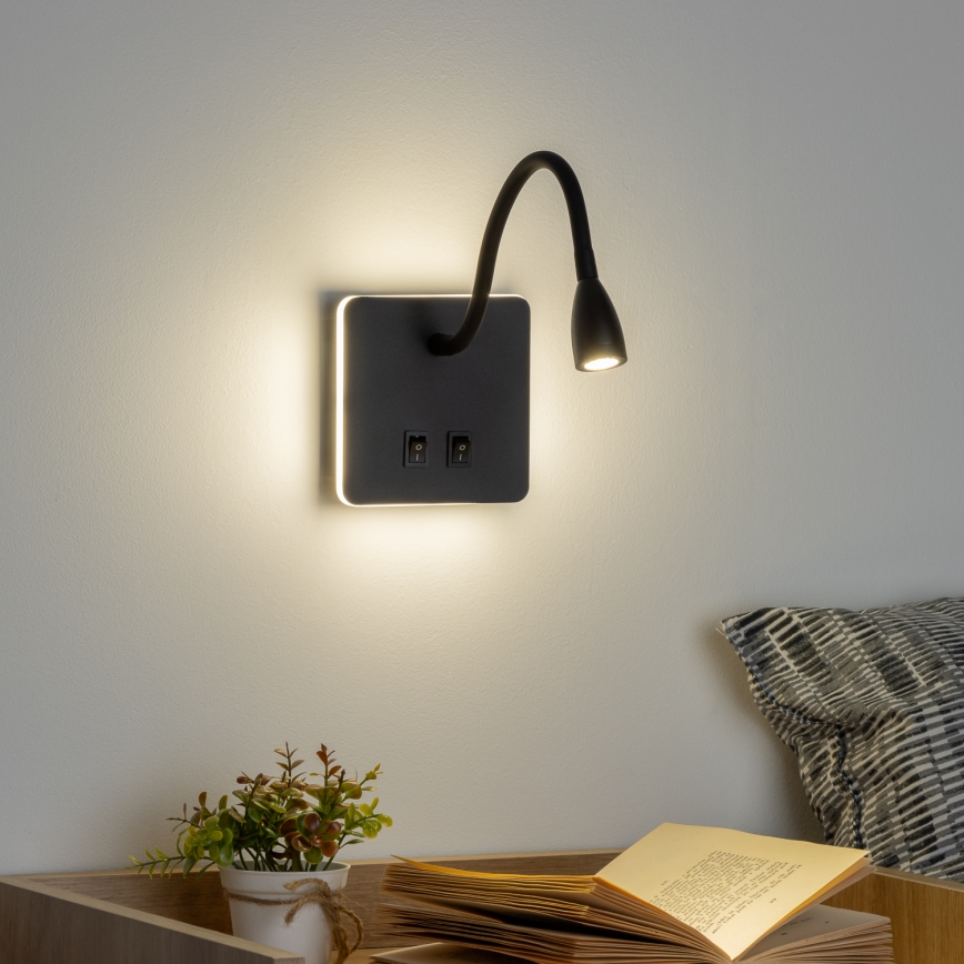 Brilagi - Candeeiro de parede LED flexível MAYA Double LED/4W/230V + LED/3W preto