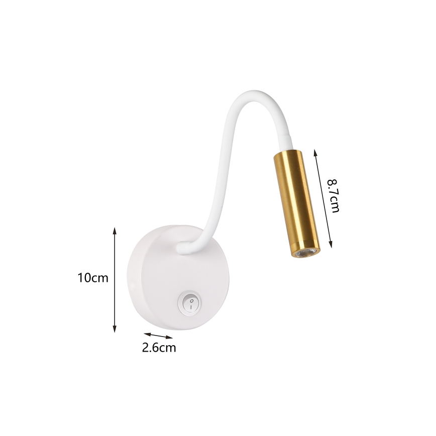 Brilagi - Candeeiro de parede LED flexível MAYA LED/3W/230V 4000K branco/dourado