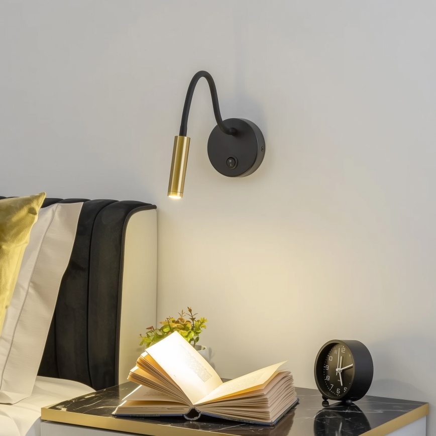 Brilagi - Candeeiro de parede LED flexível MAYA LED/3W/230V 4000K preto/dourado