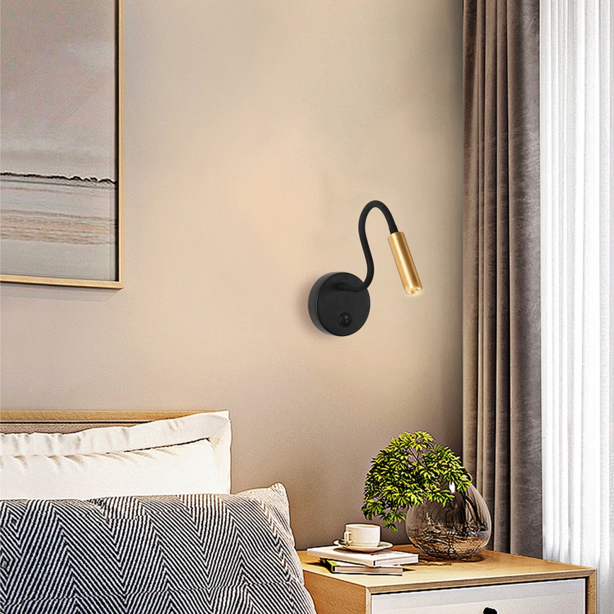 Brilagi - Candeeiro de parede LED flexível MAYA LED/3W/230V 4000K preto/dourado