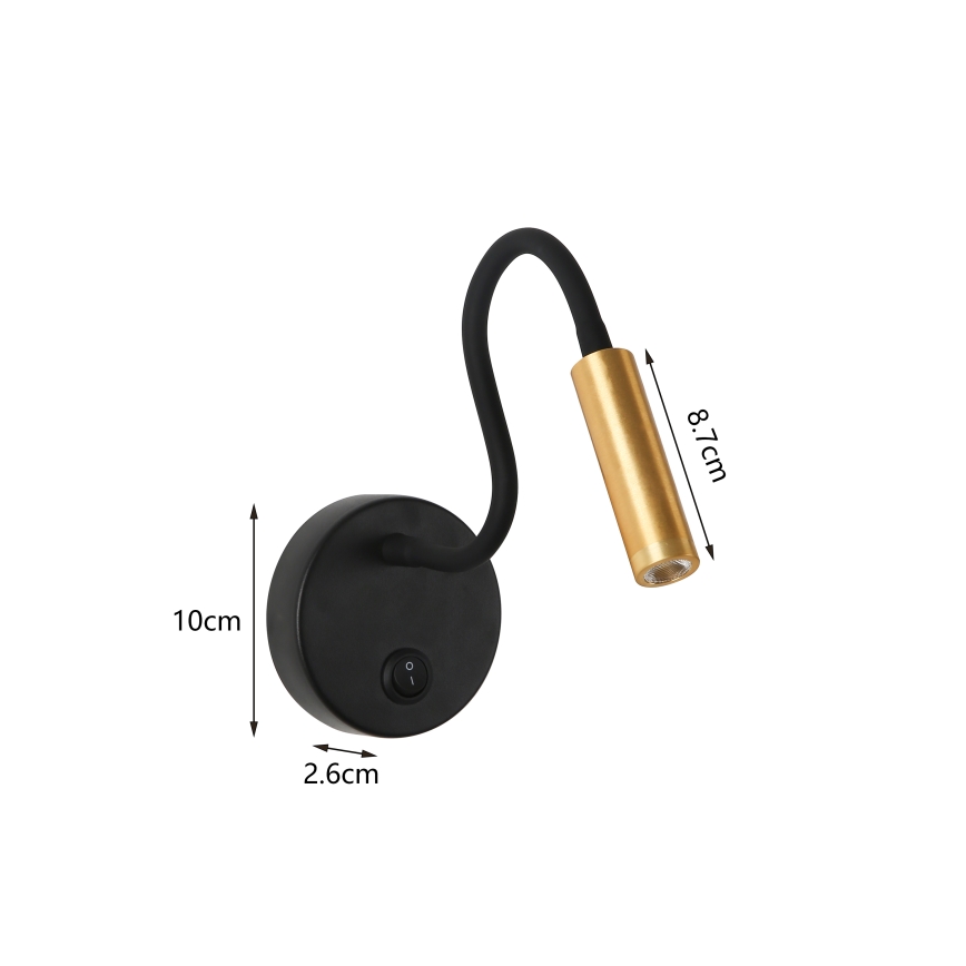 Brilagi - Candeeiro de parede LED flexível MAYA LED/3W/230V 4000K preto/dourado