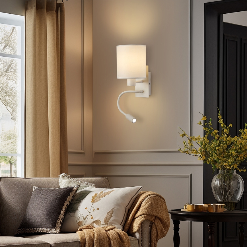Brilagi - Candeeiro de parede LED flexível NUBILA 1xE27/25W/230V + LED/3W branco