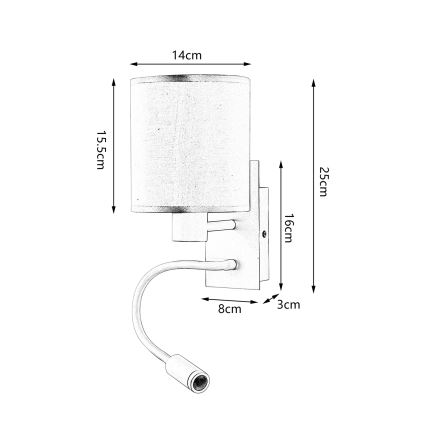 Brilagi - Candeeiro de parede LED flexível NUBILA 1xE27/25W/230V + LED/3W branco