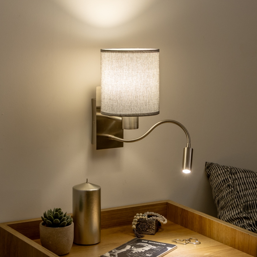 Brilagi - Candeeiro de parede LED flexível NUBILA 1xE27/25W/230V + LED/3W cromado mate/cinzento