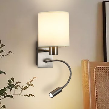 Brilagi - Candeeiro de parede LED flexível NUBILA 1xE27/25W/230V + LED/3W cromado mate/creme