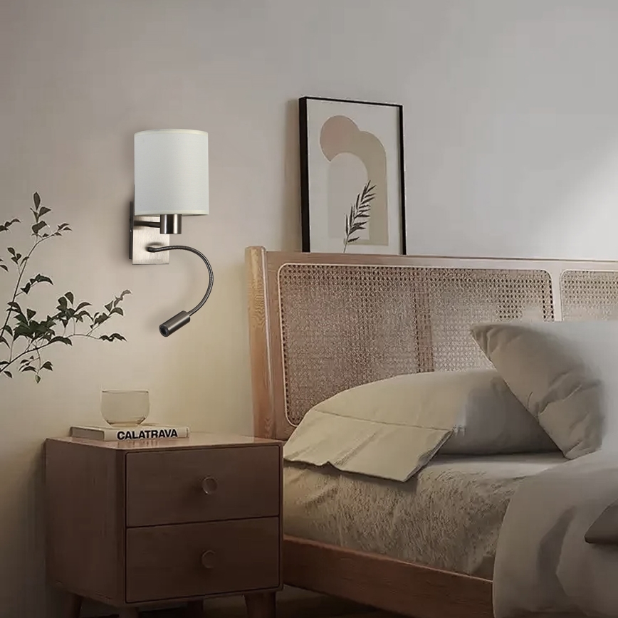 Brilagi - Candeeiro de parede LED flexível NUBILA 1xE27/25W/230V + LED/3W cromado mate/creme