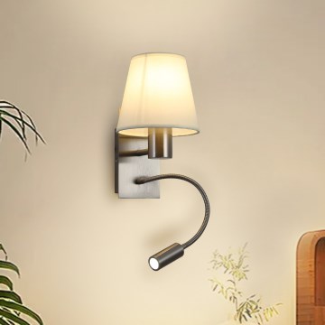 Brilagi - Candeeiro de parede LED flexível NUBILA 1xE27/25W/230V + LED/3W cromado mate/creme