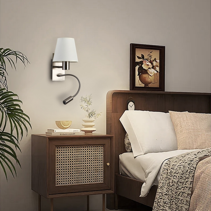 Brilagi - Candeeiro de parede LED flexível NUBILA 1xE27/25W/230V + LED/3W cromado mate/creme
