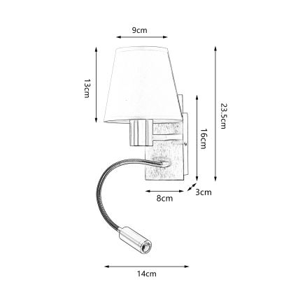 Brilagi - Candeeiro de parede LED flexível NUBILA 1xE27/25W/230V + LED/3W cromado mate/creme
