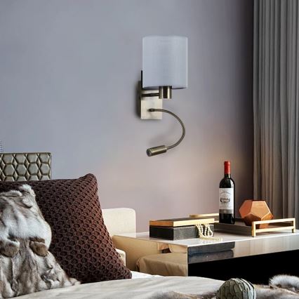 Brilagi - Candeeiro de parede LED flexível NUBILA 1xE27/25W/230V + LED/3W latão/creme