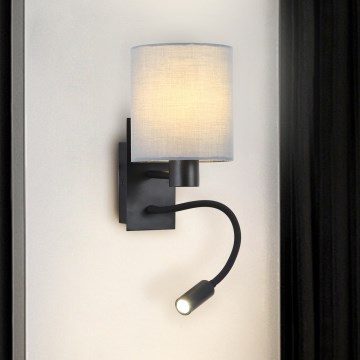 Brilagi - Candeeiro de parede LED flexível NUBILA 1xE27/25W/230V + LED/3W preto/cinzento