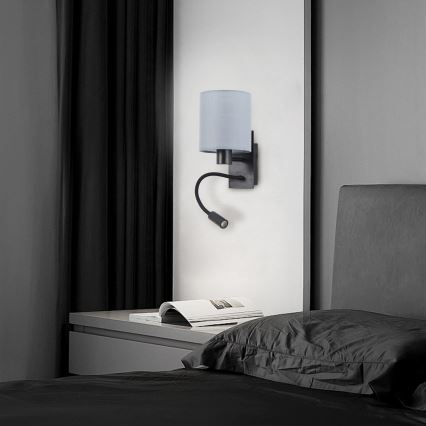 Brilagi - Candeeiro de parede LED flexível NUBILA 1xE27/25W/230V + LED/3W preto/cinzento