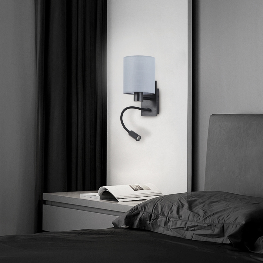 Brilagi - Candeeiro de parede LED flexível NUBILA 1xE27/25W/230V + LED/3W preto/cinzento