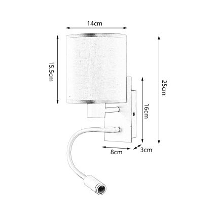 Brilagi - Candeeiro de parede LED flexível NUBILA 1xE27/25W/230V + LED/3W preto/cinzento
