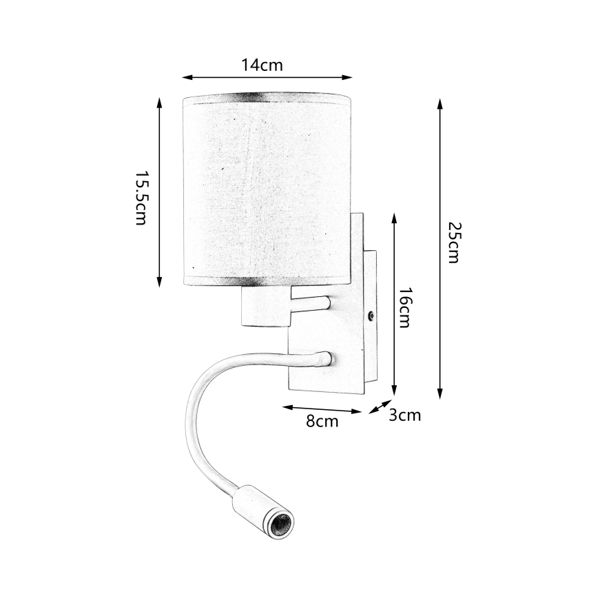 Brilagi - Candeeiro de parede LED flexível NUBILA 1xE27/25W/230V + LED/3W preto/cinzento