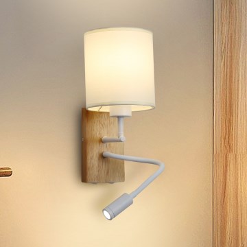 Brilagi - Candeeiro de parede LED flexível NUBILA WOOD 1xE27/25W/230V + LED/3W carvalho/branco/creme