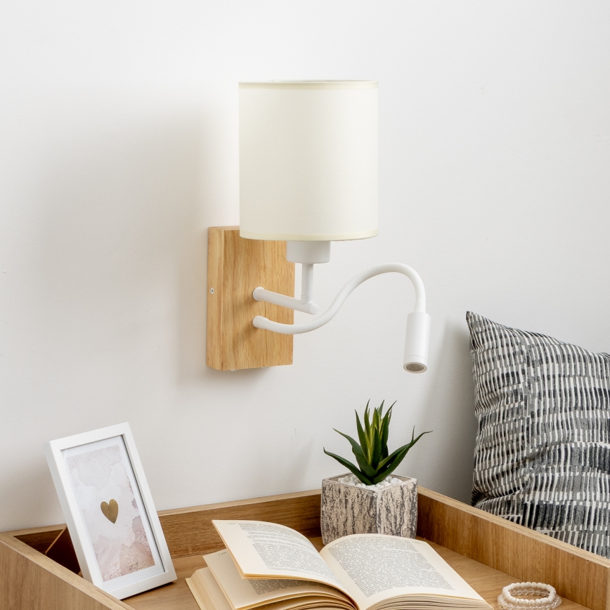 Brilagi - Candeeiro de parede LED flexível NUBILA WOOD 1xE27/25W/230V + LED/3W carvalho/branco/creme