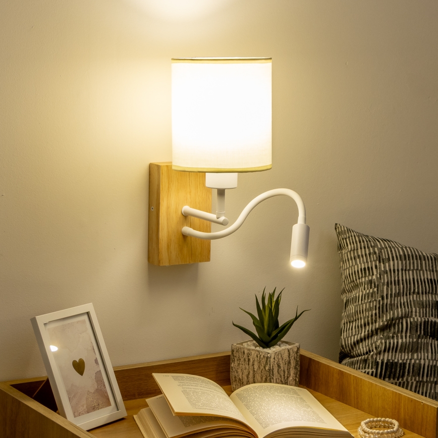 Brilagi - Candeeiro de parede LED flexível NUBILA WOOD 1xE27/25W/230V + LED/3W carvalho/branco/creme