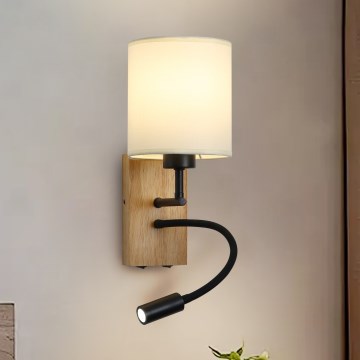 Brilagi - Candeeiro de parede LED flexível NUBILA WOOD 1xE27/25W/230V + LED/3W carvalho/preto/creme
