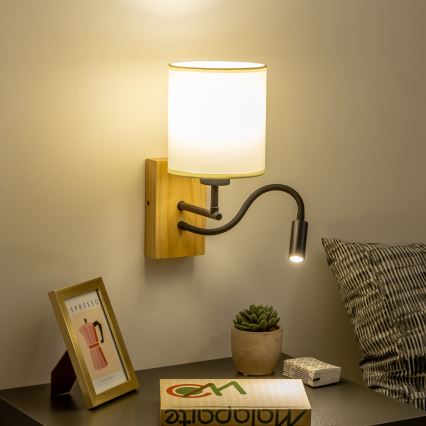 Brilagi - Candeeiro de parede LED flexível NUBILA WOOD 1xE27/25W/230V + LED/3W carvalho/preto/creme