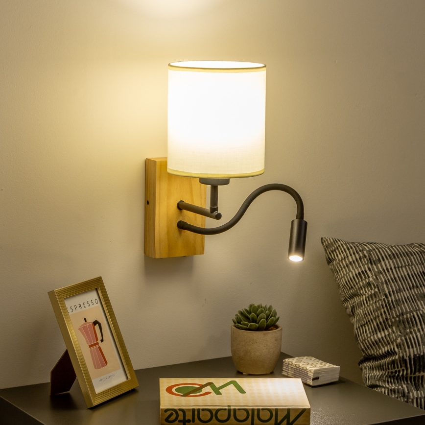 Brilagi - Candeeiro de parede LED flexível NUBILA WOOD 1xE27/25W/230V + LED/3W carvalho/preto/creme