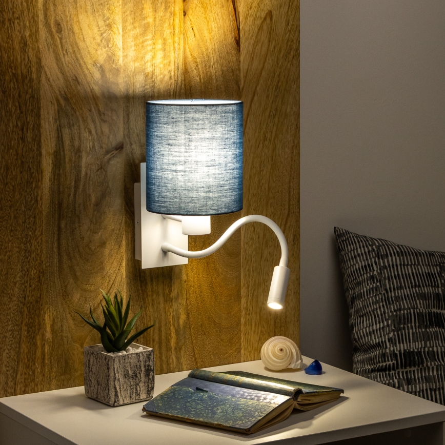 Brilagi - LED Candeeiro de parede flexível NUBILA 1xE27/25W/230V + LED/3W branco/azul escuro