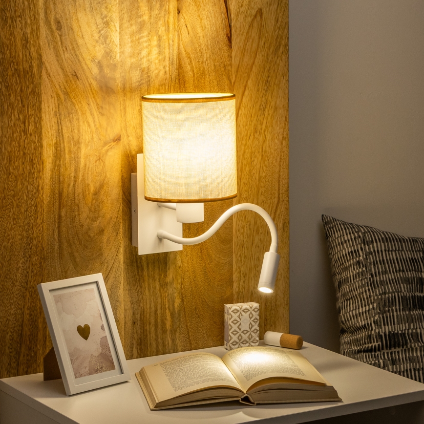 Brilagi - LED Candeeiro de parede flexível NUBILA 1xE27/25W/230V + LED/3W branco/castanho claro
