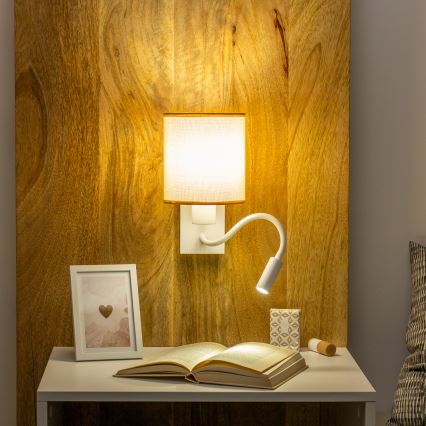 Brilagi - LED Candeeiro de parede flexível NUBILA 1xE27/25W/230V + LED/3W branco/castanho claro