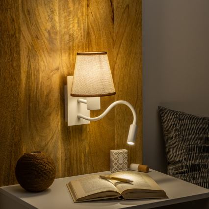 Brilagi - LED Candeeiro de parede flexível NUBILA 1xE27/25W/230V + LED/3W branco/castanho