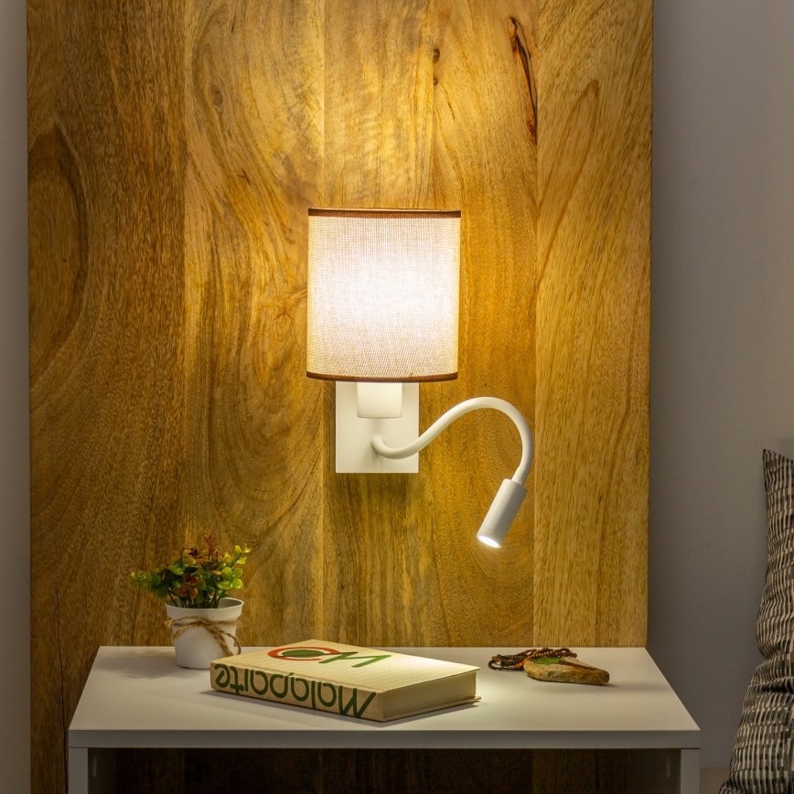Brilagi - LED Candeeiro de parede flexível NUBILA 1xE27/25W/230V + LED/3W branco/castanho