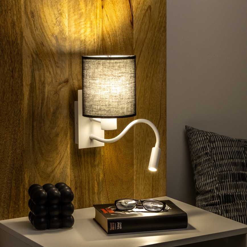 Brilagi - LED Candeeiro de parede flexível NUBILA 1xE27/25W/230V + LED/3W branco/preto