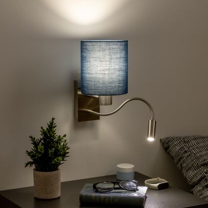 Brilagi - LED Candeeiro de parede flexível NUBILA 1xE27/25W/230V + LED/3W cromado mate/azul escuro