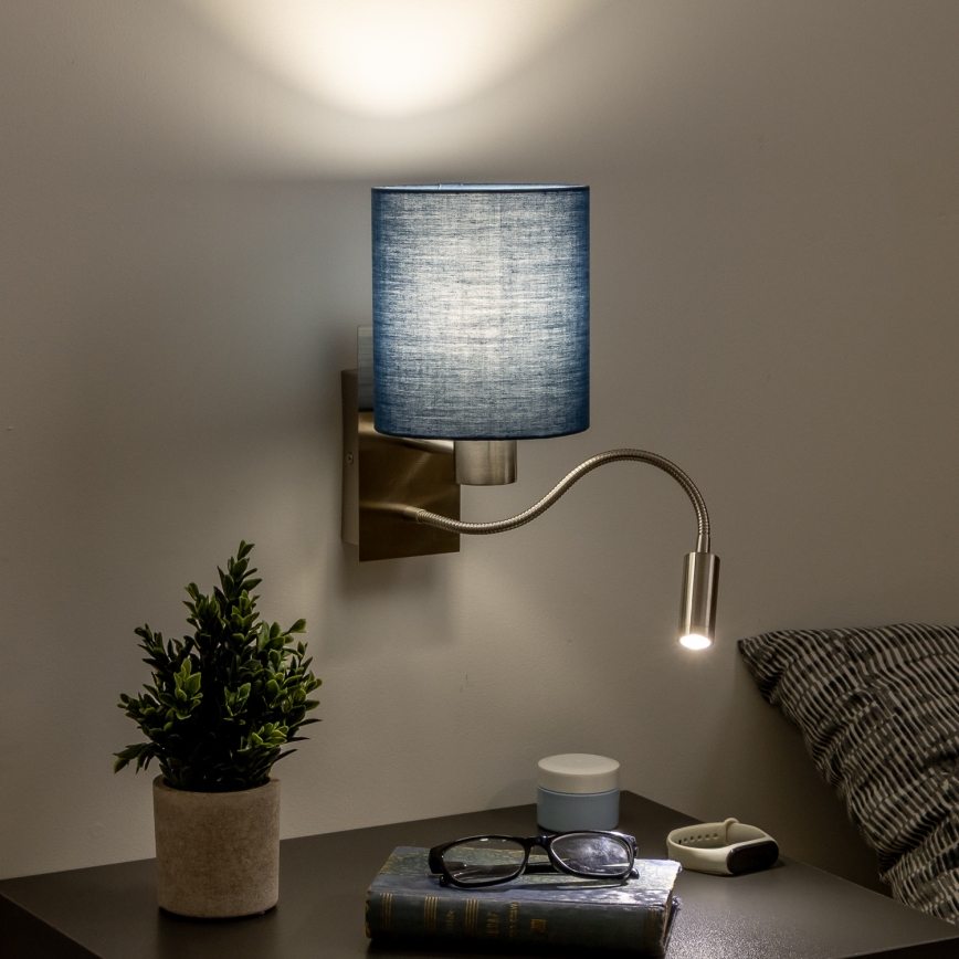 Brilagi - LED Candeeiro de parede flexível NUBILA 1xE27/25W/230V + LED/3W cromado mate/azul escuro