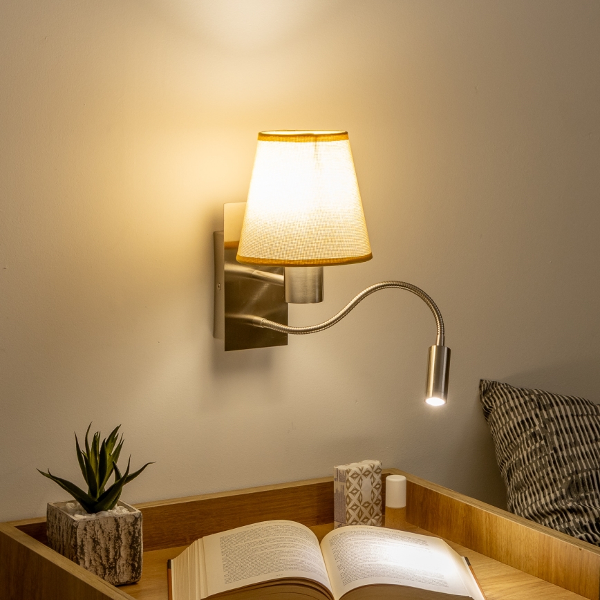 Brilagi - LED Candeeiro de parede flexível NUBILA 1xE27/25W/230V + LED/3W cromado mate/castanho claro