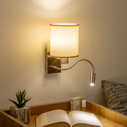 Brilagi - LED Candeeiro de parede flexível NUBILA 1xE27/25W/230V + LED/3W cromado mate/castanho claro
