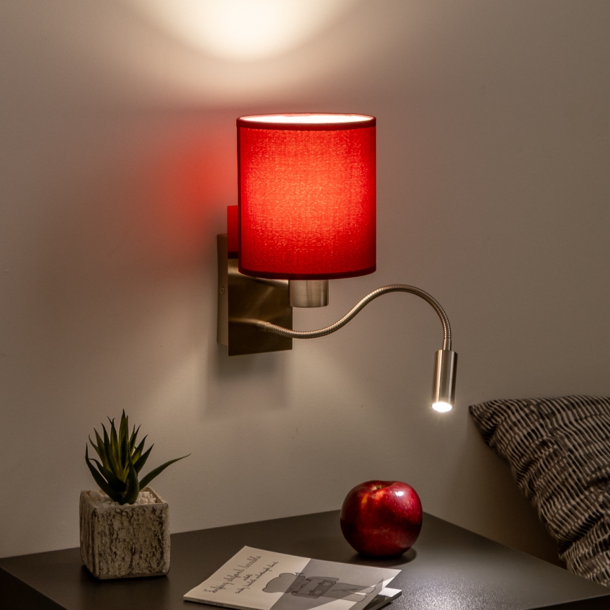 Brilagi - LED Candeeiro de parede flexível NUBILA 1xE27/25W/230V + LED/3W cromado mate/Pompeiano vermelho