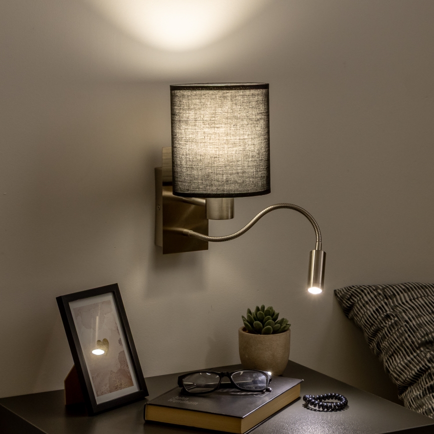 Brilagi - LED Candeeiro de parede flexível NUBILA 1xE27/25W/230V + LED/3W cromado mate/preto