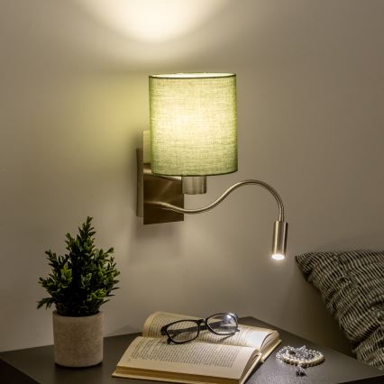 Brilagi - LED Candeeiro de parede flexível NUBILA 1xE27/25W/230V + LED/3W cromado mate/verde