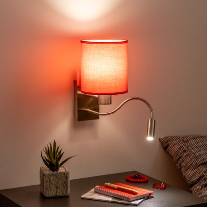 Brilagi - LED Candeeiro de parede flexível NUBILA 1xE27/25W/230V + LED/3W cromado mate/vermelho