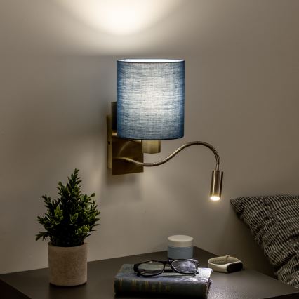 Brilagi - LED Candeeiro de parede flexível NUBILA 1xE27/25W/230V+ LED/3W latão/azul escuro