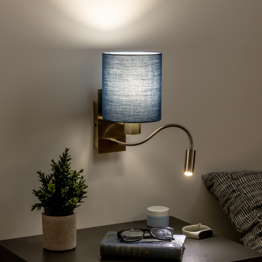 Brilagi - LED Candeeiro de parede flexível NUBILA 1xE27/25W/230V+ LED/3W latão/azul escuro
