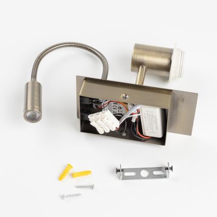 Brilagi - LED Candeeiro de parede flexível NUBILA 1xE27/25W/230V + LED/3W latão/branco