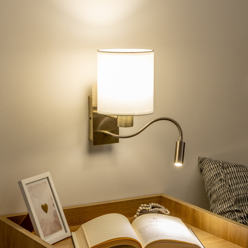 Brilagi - LED Candeeiro de parede flexível NUBILA 1xE27/25W/230V + LED/3W latão/branco